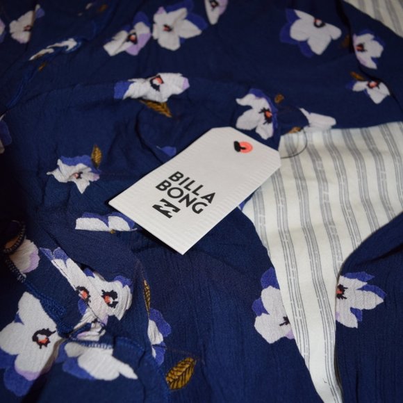 New Billabong Deep Royal & White Floral Ruffled Wrap Dress S (4) - Picture 5 of 8